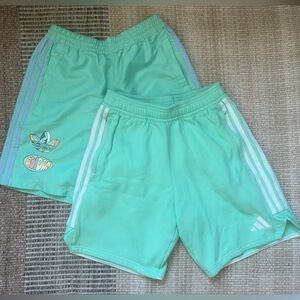 Adidas Green Shorts with White Stripes and Elastic Waistband